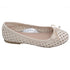 L'Amour Little Big Kids Girls Ecru Perforated Bow Ballet Flats 11-4 Kids - SophiasStyle.com